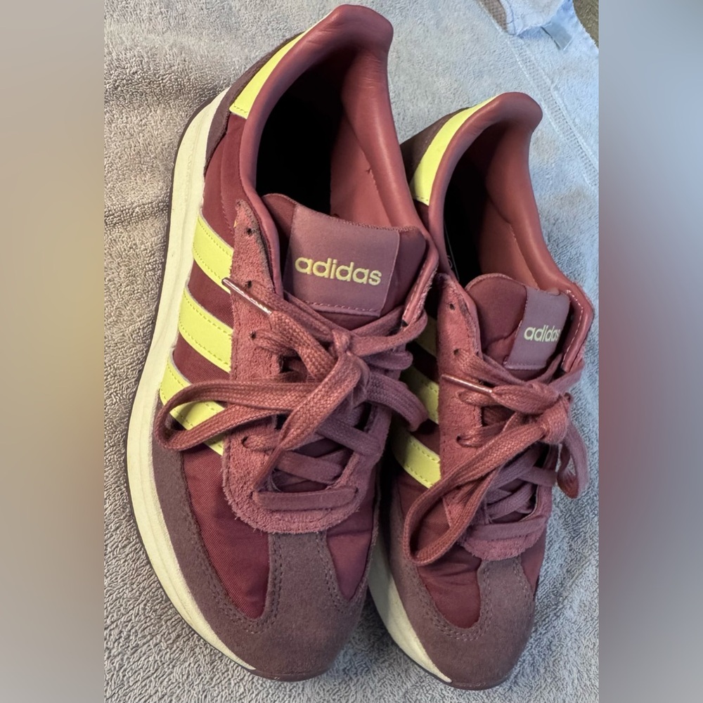 Adidas Burgundy and Lime Sneakers